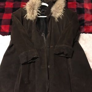 Vintage Italian Suede Jacket with removable fur lined hood